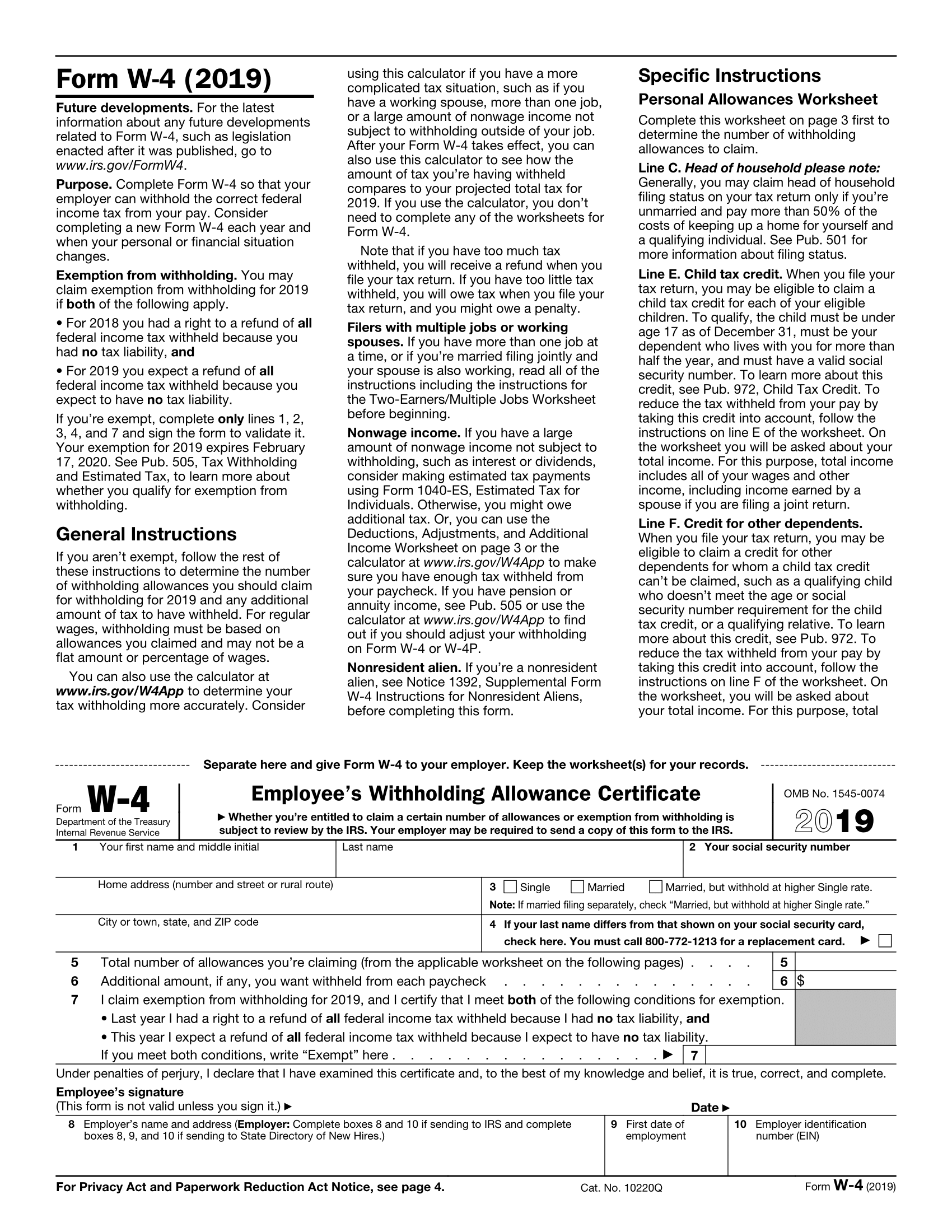 Form W-4 Page 1